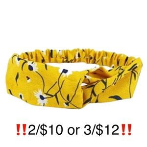 Yellow Floral Elastic Stretch Twisted No Slip Black White Yellow Flower Headband